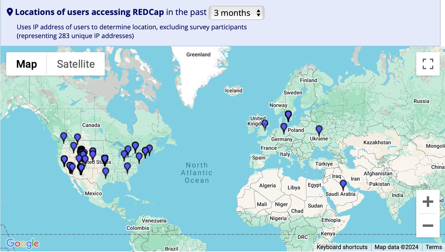 Locations of users accessing REDCap