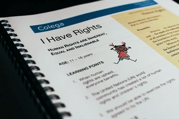 An open page of the Colega written curriculum that reads "I Have Rights" at the top.